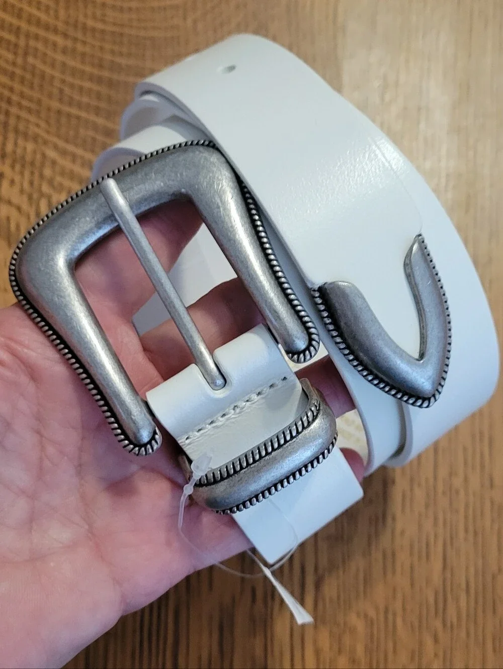 J. Crew Western Belt Buckle in Italian Leather - white